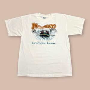 Vtg 90s Estes Park Colorado Rapid Transit Rafting Tee Shirt White XL